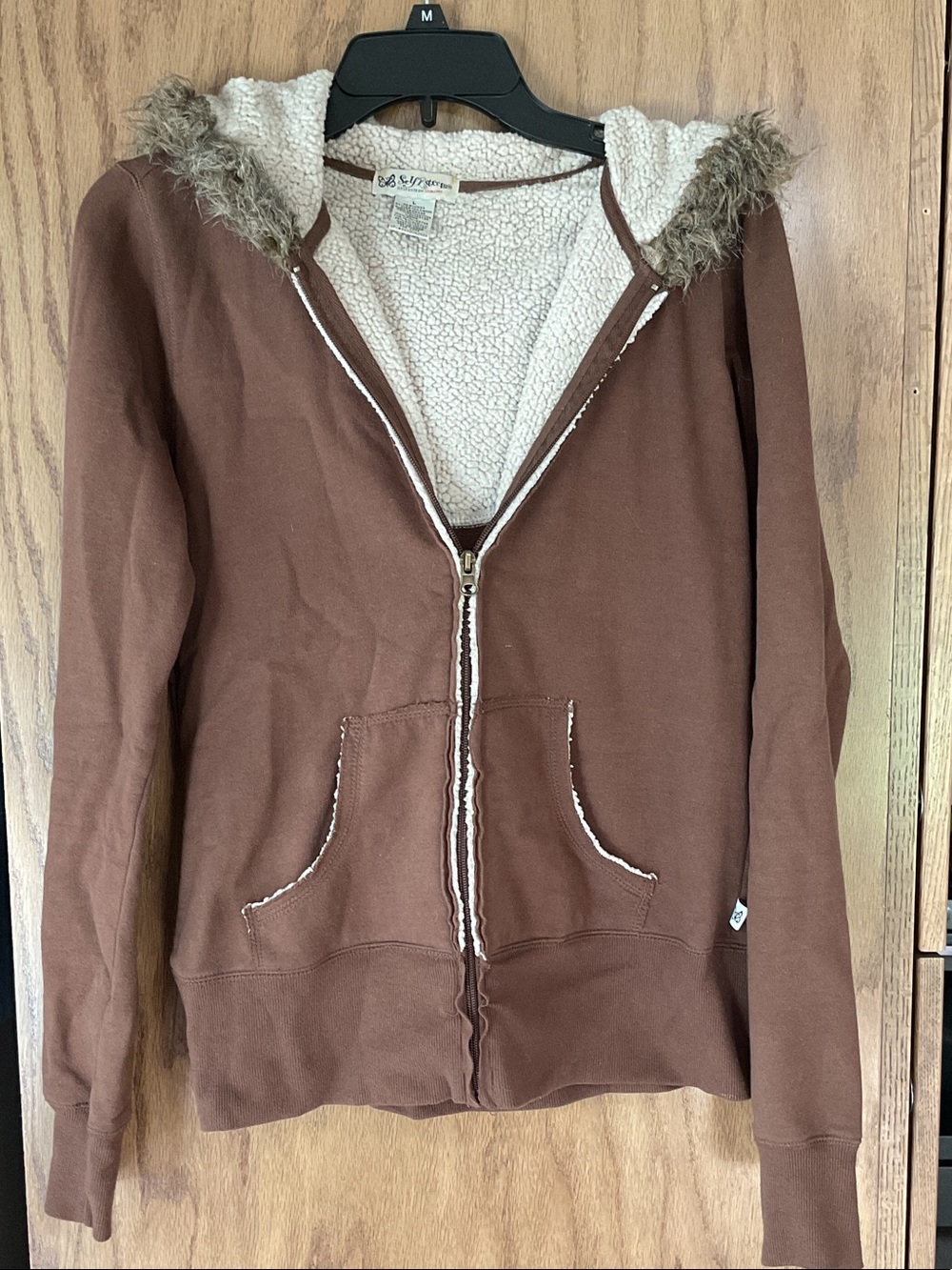 Self Esteem Brown Faux-Sherpa Lined Zip Hoodie with Fur Trim